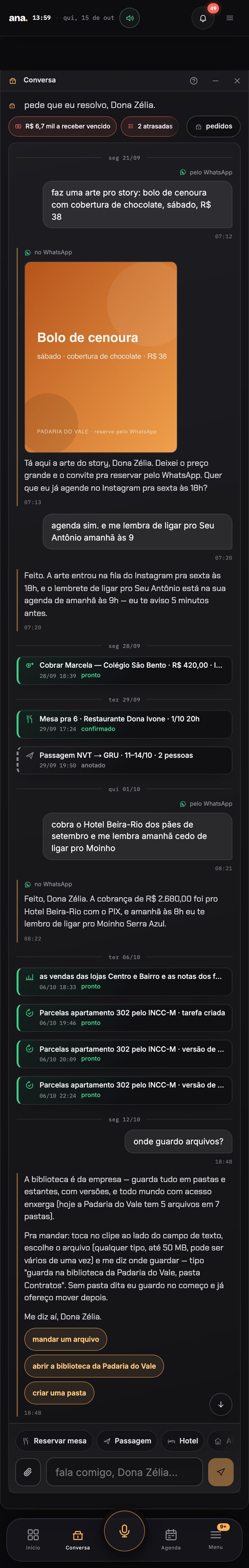 Pelo WhatsApp — pede a arte do story, ela faz e agenda